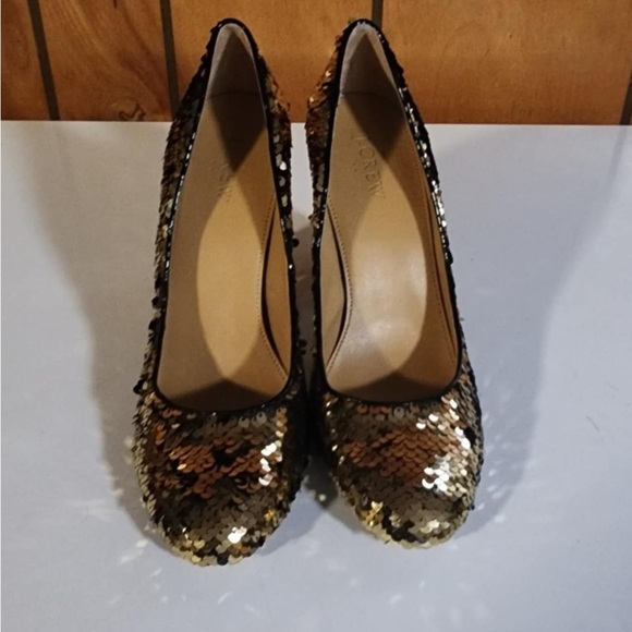 JCrew Factory Size 8.5 Gold Black Sequins Heels Pump 5 EUC ** - Picture 8 of 9